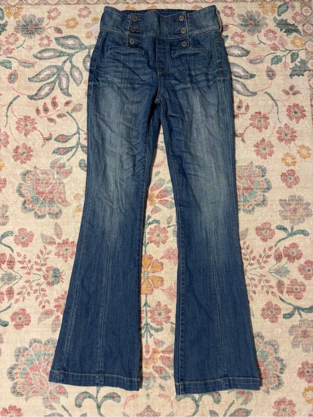 Abercrombie & Fitch Blue Flare Sailor Button Jeans